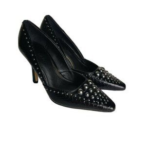 Donald Pliner Womens Sz 7 M Black Leather Studded Pointed Toe Heels Shoes Italy